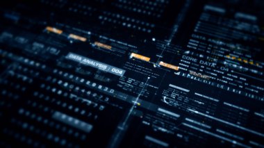 Gelecekçi soyut odak kaybı veri matrisi, meta, metaverse, telemetri ve sayıların siber uzay ortamındaki parçacıklar simülasyonunda baş ekran arkaplanı için şifrelenmesi