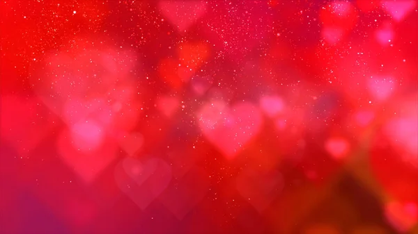 Vermelho Valentine Fluindo Corações Partículas Cintilantes Fundo — Fotografia de Stock
