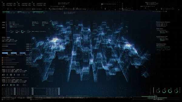 3D渲染数字网络城市颗粒Hud背景 — 图库照片