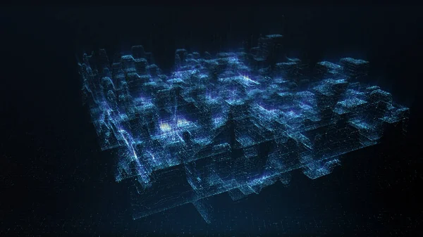 Rendering Digital Cyber City Partiklar Hud Bakgrund — Stockfoto