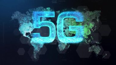 Gelecekçi holografik 5G dijital kablosuz yüksek hız hücresel ağ bağlantısı için beşinci yenilikçi nesil, yüksek hızlı internet genişbant ağı ve telekomünikasyon konsepti