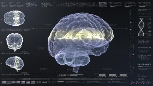 Φουτουριστικό Επικεφαλής Απεικόνιση Εικονικής Ολογραφικής Βιοϊατρικής Παθολογίας Νευρώνων Του Εγκεφάλου — Αρχείο Βίντεο