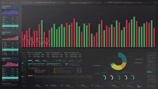 交互式图形 动画图表和数据驱动的对商业会议模拟监视器显示的洞见 探索贸易 证券交易和加密的世界 — 图库视频影像