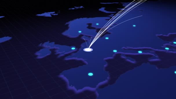 フランスから世界中の主要都市へのグローバルな接続 テクノロジーとネットワーク接続 取引と旅行のコンセプト Nasaが提供するこのクリップの世界地図要素 — ストック動画