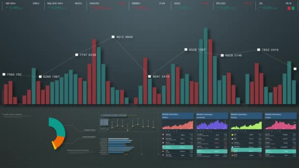 Interaktywna Grafika Animowane Wykresy Dane Oparte Wyświetlaczu Monitora Makiety Spotkania — Wideo stockowe