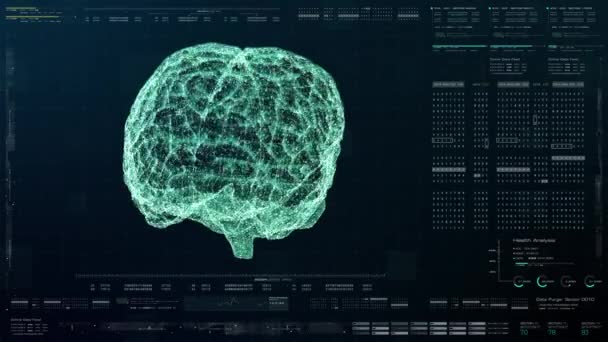 医学概念 3D示意图前瞻性的脑扫描分析虚拟全息图展示生物医学神经元病理学及老年痴呆症和精神障碍诊断数据 — 图库视频影像