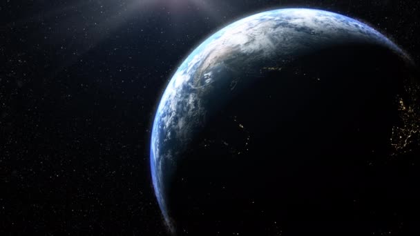 Una Simulación Cinematográfica Saliendo Velocidad Luz Que Aproxima Planeta Tierra — Vídeos de Stock