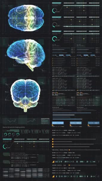 Pantalla Frontal Futurista Patología Neuronas Cerebrales Biomédicas Holográficas Virtuales Exploración — Vídeo de stock