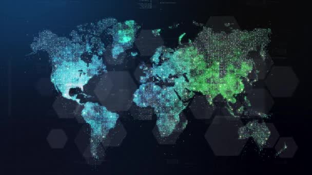 Peta Benua Futuristik Global Kartografi Dalam Ilustrasi Partikel Abstrak Elemen — Stok Video