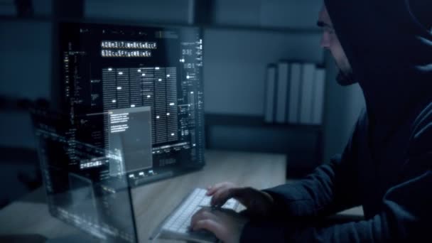 Futuristico Cyber Hacker Che Opera Sotto Spoglie Anonymous Impiega Algoritmi — Video Stock