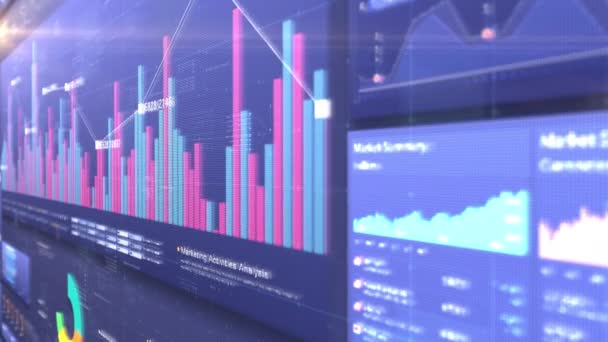 Interaktywna Grafika Animowane Wykresy Dane Oparte Wyświetlaczu Monitora Makiety Spotkania — Wideo stockowe