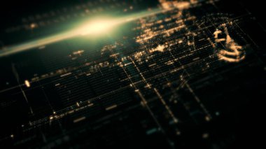 Gelişmiş veri matrisi, Telemetri ve şifreleme numaraları simülasyon kullanıcı arayüzü görüntüsü siber uzayın soyut odak kaybı ortamı arkaplanı