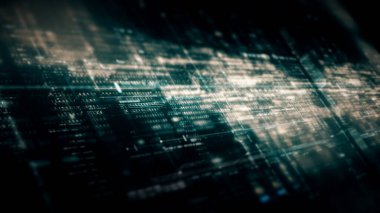 Gelişmiş veri matrisi, Telemetri ve şifreleme numaraları simülasyon kullanıcı arayüzü görüntüsü siber uzayın soyut odak kaybı ortamı arkaplanı