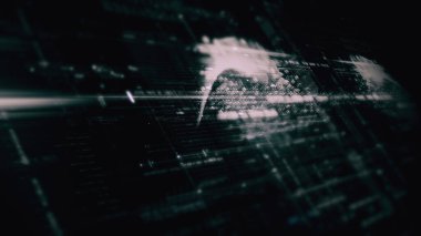 Gelişmiş veri matrisi, Telemetri ve şifreleme numaraları simülasyon kullanıcı arayüzü görüntüsü siber uzayın soyut odak kaybı ortamı arkaplanı