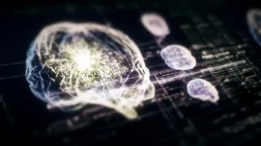 Bir doktorun ileri düzeyde holografik tarama yaparak hastanın beyin nöron patolojisini ve tanı taramasını kullanması gibi geleceksel biyomedikal bir kavram. 3d illüstrasyon, 3d canlandırma