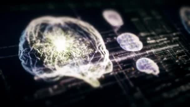 未来生物医学概念的医生使用先进的全息图扫描病人的大脑神经细胞病理学和诊断扫描 3D说明 3D渲染 — 图库视频影像