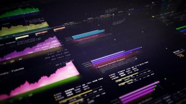 İş dünyası borsası, ticaret, animasyon grafikleri, grafikleri ve veri sayıları içgörü analizi ile bilgi grafiği iş toplantısı için monitör ekranında gösterilecek.