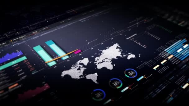 Bedrijfsbeurs Handel Info Grafiek Met Geanimeerde Grafieken Grafieken Data Nummers — Stockvideo