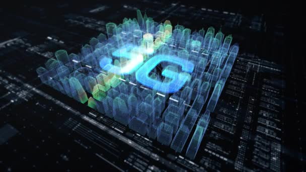 3D例证 面向未来的全市5G通信通过宽带互联网连接覆盖城市时间间隔为前置显示背景 — 图库视频影像