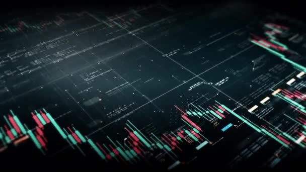 ビジネス株式市場 アニメーショングラフと情報グラフィック チャートとビジネスミーティングのためのモニターディスプレイ画面に表示されるデータ数の洞察分析モックアップテーマ — ストック動画