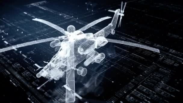 Ilustración Exhibición Táctica Futurista Del Helicóptero Ataque Holográfico Imagen Generada — Vídeos de Stock