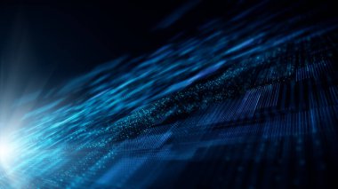 Büyüleyici hareketli soyut matris parçacıkları ile büyüleyici siber uzay gelecekteki harikalar arasında büyüleyici bir ızgara oluşturuyor. Gelişmiş veri matrisi simülasyonu ve birbirine bağlı ağlar