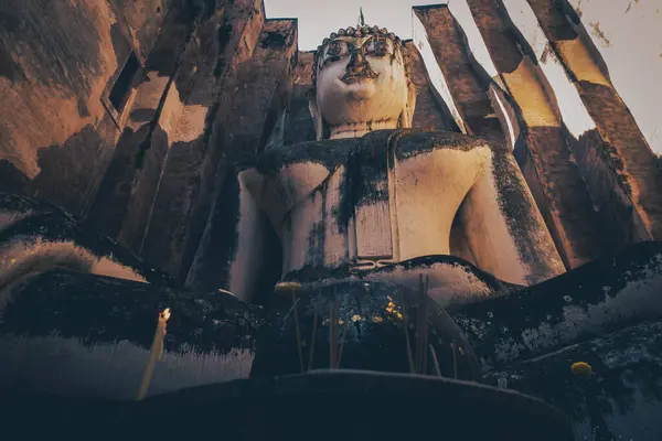 Nyilvános Hely Buddha Szobor Történelmi Helyszíneken Ősi Templom Romok Wat — Stock Fotó