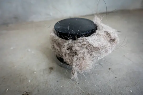 经过广泛的家庭清洁后 家用真空吸尘器被灰尘 毛发和动物皮毛堵塞了 不卫生的概念 — 图库照片