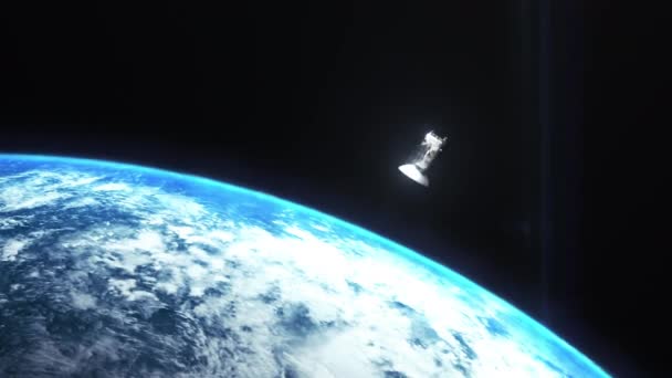 日の出の間の惑星地球の映画的なレンダリングは 下の大陸を示す鮮やかな青い雰囲気と曇った空と宇宙からの眺めとして — ストック動画