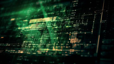 Birbirine bağlı veri matrisi bilgi ağları arka planının dinamik ve sürükleyici bir görüntüsüne sahip ileri teknoloji dijital ortamına sahip veri matrisi simülasyonu UI