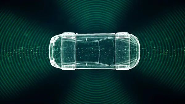 高度なモーショングラフィックスは 自己認識と包括的な環境センシングを備えた自動運転車を示し 人間の関与なしに独立して動作することができる ストック画像