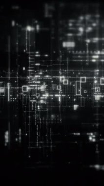 Gelişmiş veri matrisi, Telemetri ve şifreleme numaraları simülasyon kullanıcı arayüzü görüntüsü siber uzayın soyut odak kaybı ortamı arkaplanı