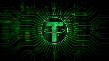 Futuristic digital background highlighting advanced cryptocurrency and encryption technology, featuring blockchain networks and secure cryptographic systems : Tether clipart