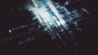 Gelecekçi ekran görüntüleme matrisi, şifreli sayılarla yüksek teknolojili dijital veri uzaktan ölçümü, bilgisayar masaüstü ekranı için dinamik arkaplan görüntüsü