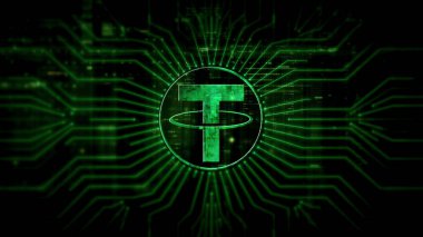 Futuristic digital background highlighting advanced cryptocurrency and encryption technology, featuring blockchain networks and secure cryptographic systems : Tether clipart