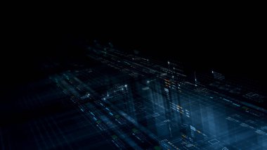 Yapay zeka, kuantum fiziği ve derin öğrenmeyi, düzgün, HUD tarzı bir arayüzde veri analiz eden bir parçacık matrisi ile harmanlayan gelecekçi ağ simülasyonu