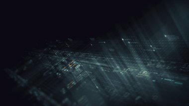 Yapay zeka, kuantum fiziği ve derin öğrenmeyi, düzgün, HUD tarzı bir arayüzde veri analiz eden bir parçacık matrisi ile harmanlayan gelecekçi ağ simülasyonu