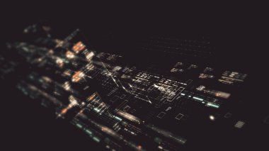 Yapay zeka, kuantum fiziği ve derin öğrenmeyi, düzgün, HUD tarzı bir arayüzde veri analiz eden bir parçacık matrisi ile harmanlayan gelecekçi ağ simülasyonu