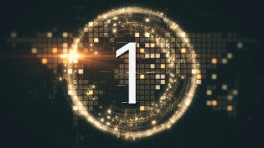 Video ve film projeleri için 10 saniyeden 0 saniyeye geri sayım zamanlayıcısı, parlak dijital efektler, dinamik geçişler ve yüksek teknolojili görsel elementler