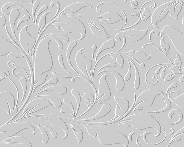 花の3Dシームレスなパターンをエンボス 白を基調としている ヴィンテージの質感の花 サーフェスベクトルの背景を繰り返します 花のレリーフ3D装飾 エンボス加工が施されたエンドレスの華やかな質感 — ストックベクタ