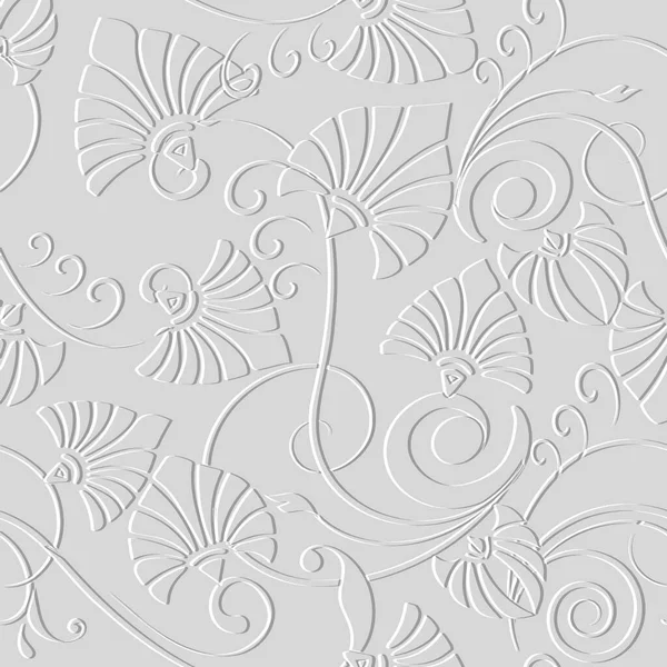 Floral Greek Style Textured Seamless Pattern White Embossed Flourish Vector — Stock Vector