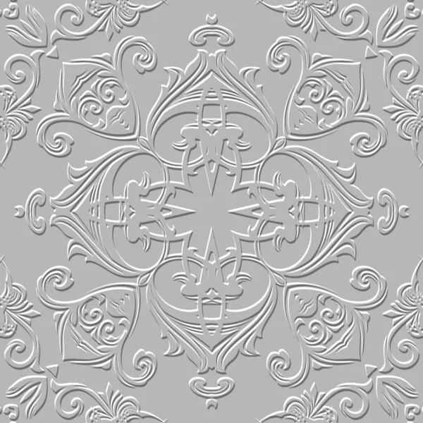 Цветочный Барокко Белый Бесшовный Узор Векторный Тисненый Гранж Фон Повторите — стоковый вектор