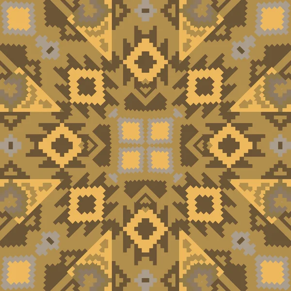 Stammesethnische Pixel Nahtlose Muster Azteken Stil Quadrate Pixel Hintergrund Wiederholen — Stockvektor