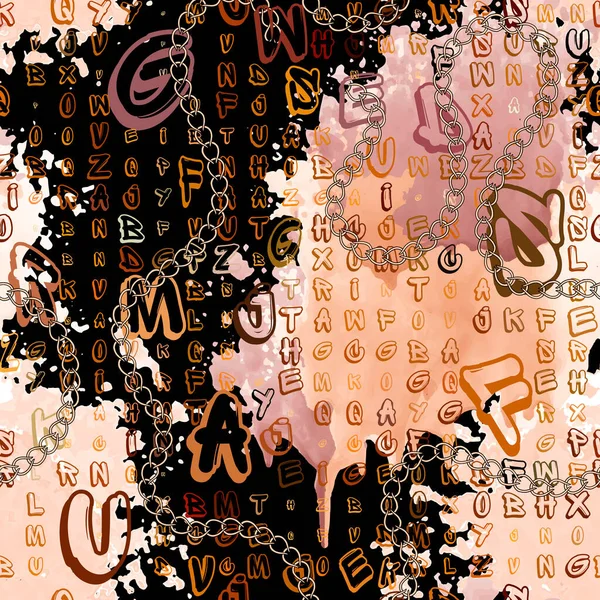 創造的な手紙シームレスパターン 汚れた水彩画の背景にハーフトーンのAbc タイプセットの背景を繰り返します 手紙の飾り 文字のテクスチャのグランジの背景 スプラッター フォント チェーン ドドル — ストックベクタ