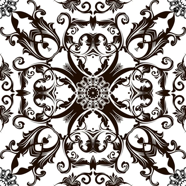 Baroque Seamless Pattern Black White Floral Damask Background Wallpaper Fabric — Stock Vector