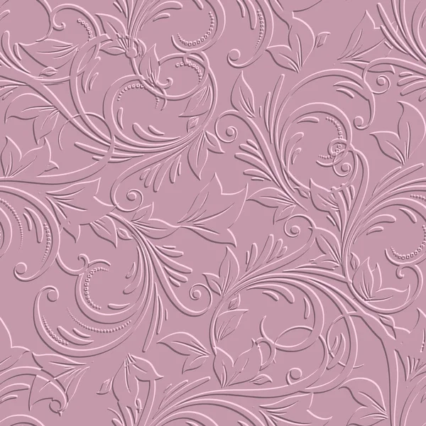 テクスチャされた花の3Dシームレスパターン ピンクの背景を強調 ヴィンテージのエンボス花 サーフェスベクトルの背景を繰り返します 花のレリーフ3D装飾品 エンボス加工が施されたエンドレスの華やかな質感 — ストックベクタ
