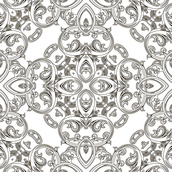 Motif Baroque Sans Couture Noir Blanc Floral Damas Fond Écran — Image vectorielle