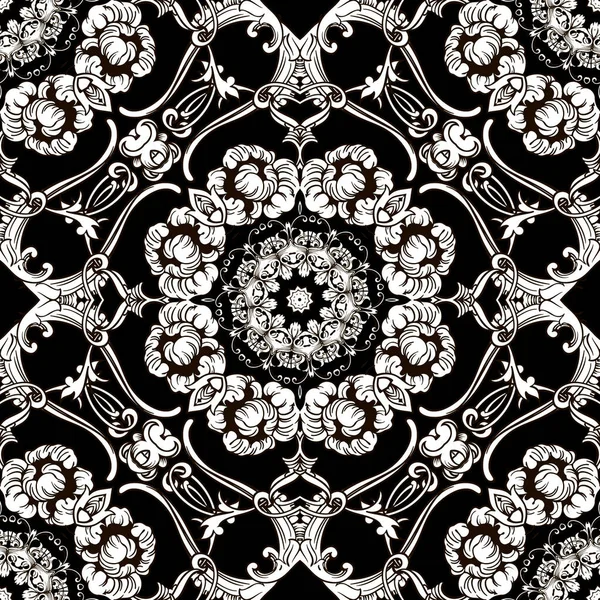Μπαρόκ Μοτίβο Χωρίς Ραφή Μαύρο Και Άσπρο Floral Damask Φόντο — Διανυσματικό Αρχείο