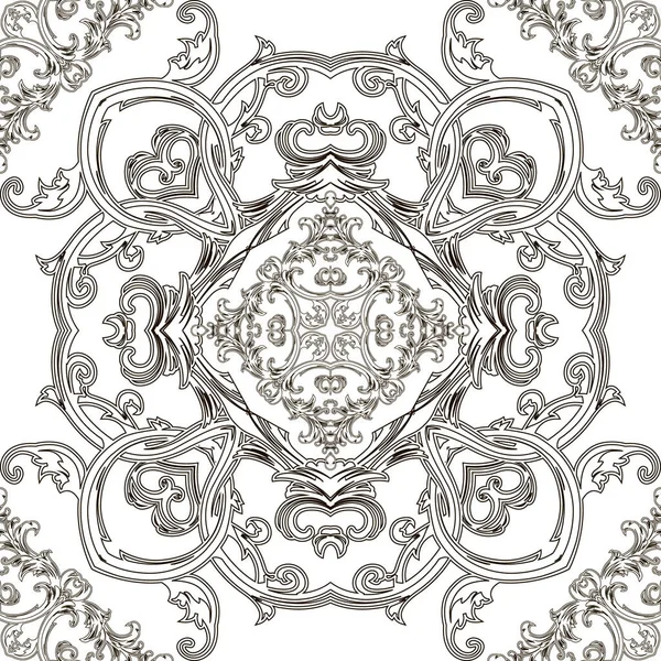 Барокко Бесшовный Шаблон Черно Белый Цветочный Дамаск Фона Обои Ткани — стоковый вектор