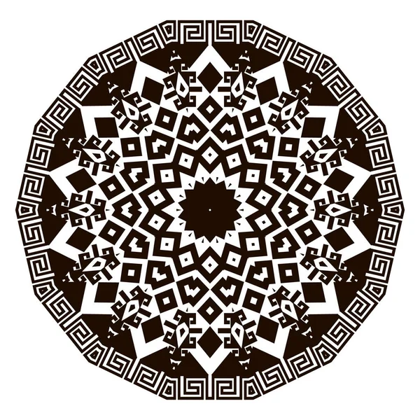 Mandala Grecki Okrągły Wzór Mandali Plemiennych Czarno Białe Geometryczne Tło — Wektor stockowy